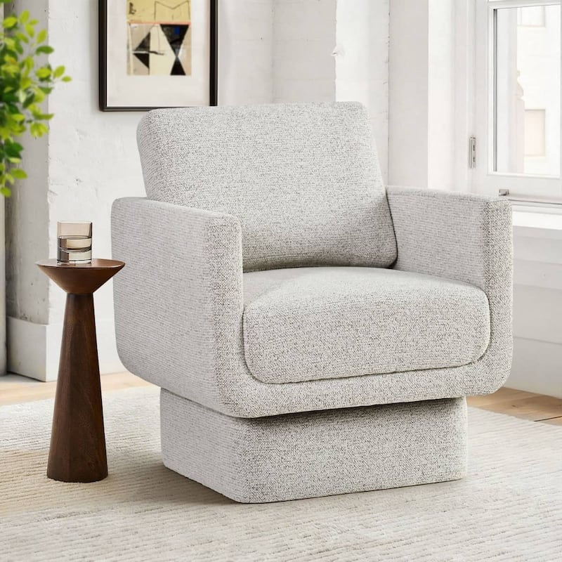 Beige Upholstered Swivel Barrel Accent Chair - Beige