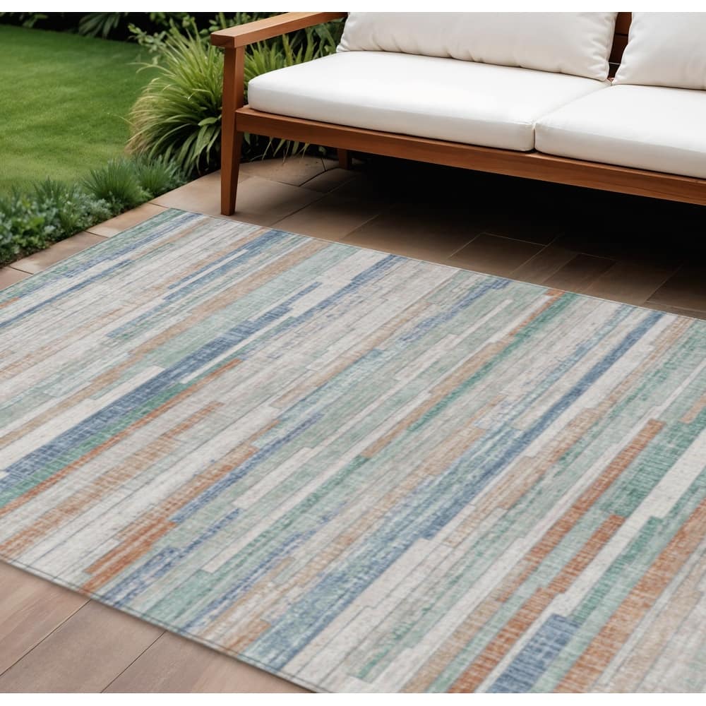 HomeRoots Striped Transitional Rectangle Outdoor Rug
