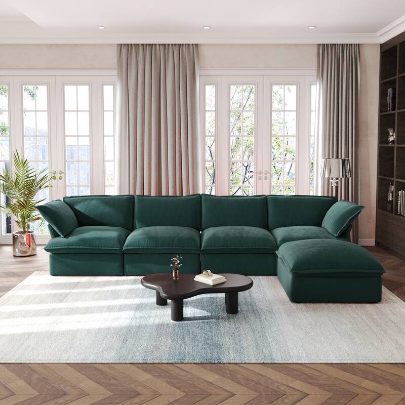 L-Shaped Convertible Sectional Sofa Couch with Movable Storage Ottoman Chaise, Free Combination Sofa - Green