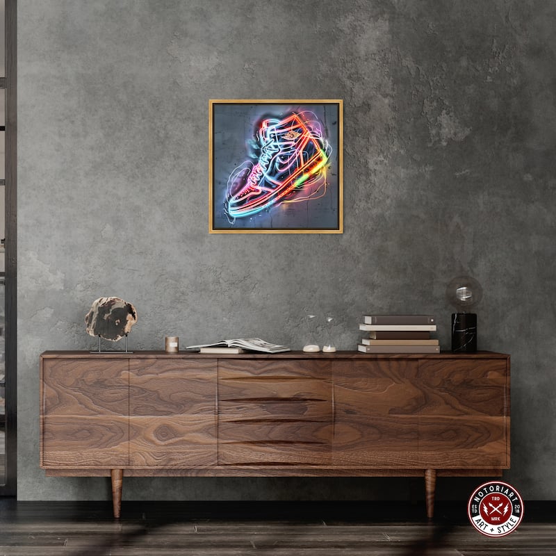 Notoriart Colorful Light Up Neon Sneaker Framed Sneaker 1 Piece Canvas Wall Art