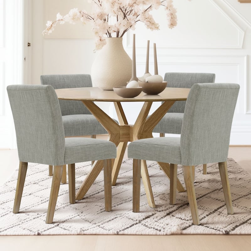 Parsons Dining Chairs with Linen Upholstery and Solid Wood Legs - 4-Piece - Grey-4
