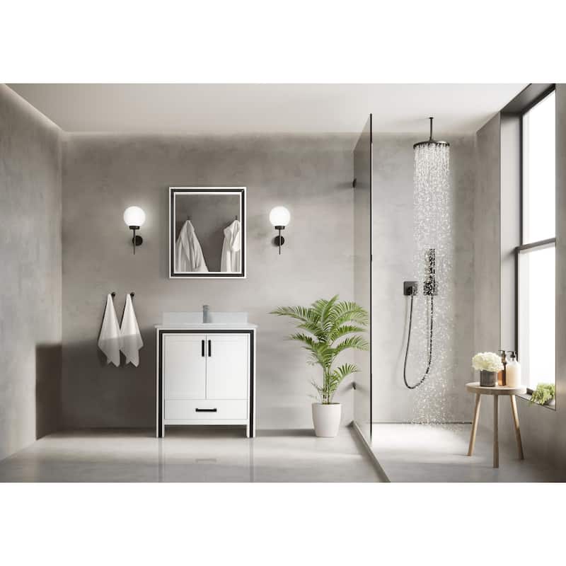 Ziva Bath Vanity, White Quartz Top and Mirrors