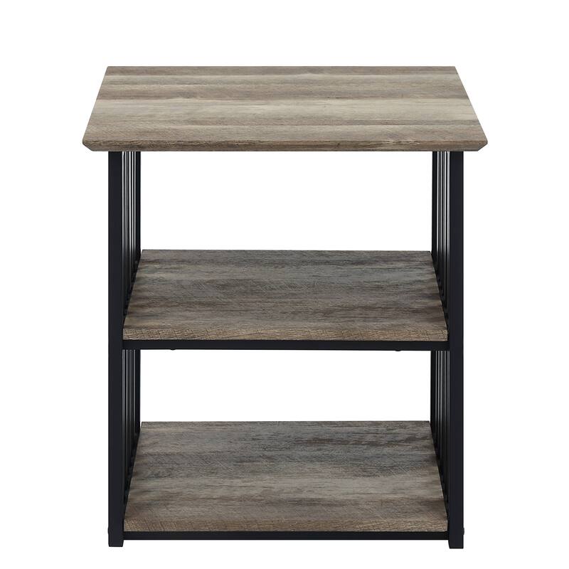 Rustic Industrial Black and Antique Oak Finish Open Shelves Nightstand