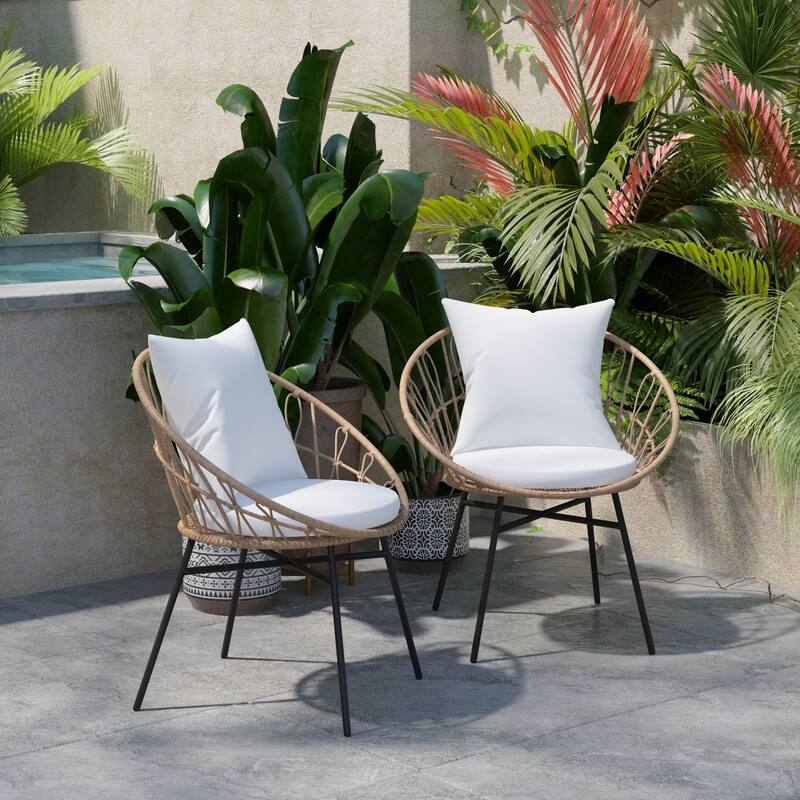 Indoor/Outdoor Boho Rattan Rope Chairs with Back & Seat Cushions