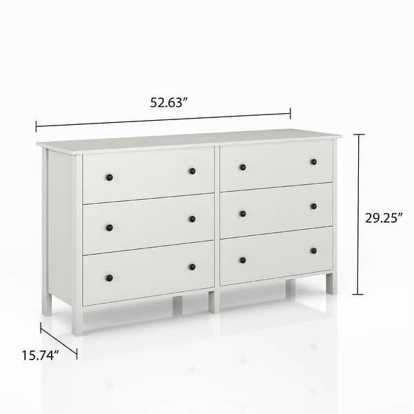 dimension image slide 1 of 2, DH BASIC Transitional 53-inch Wide 6-Drawer Neutral Youth Dresser by Denhour