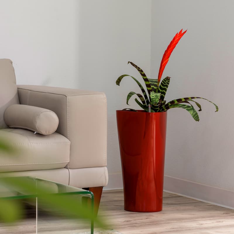 XBrand 22.4" H Plastic Self Watering Indoor Outdoor Triangle Planter Pot w/Glossy Finish, Tall Decorative Gardening Pot