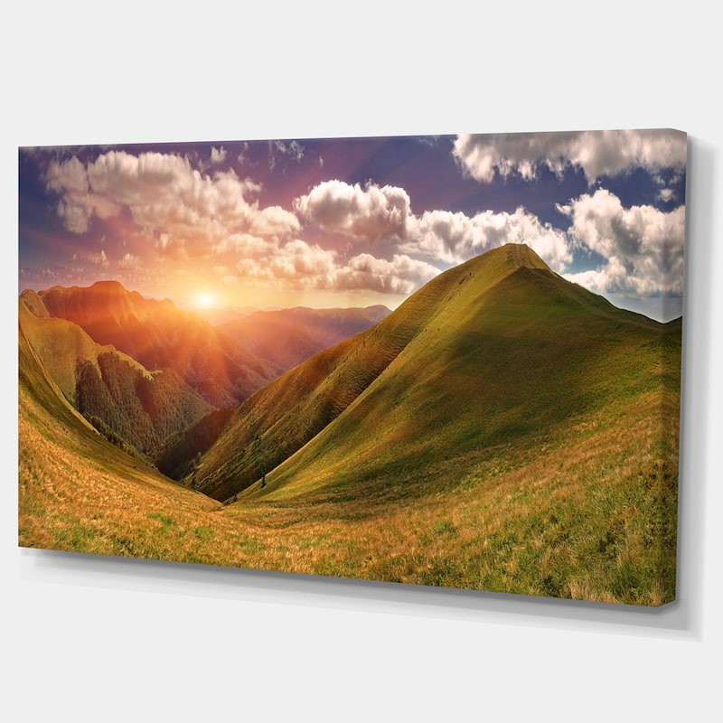 Sunrise Over Green Mountains - Landscape Photo Canvas Art Print