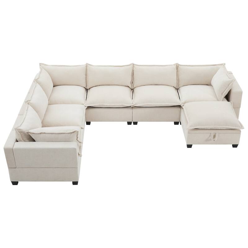 U Shaped Modular Sectional Chenille Sofa with Movable Storage Ottoman