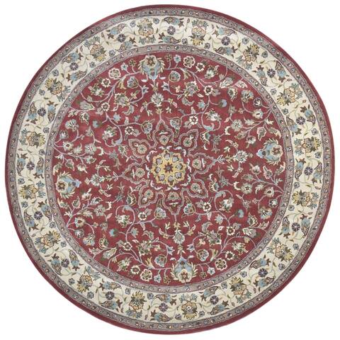 One of a Kind Hand-Tufted Persian 8' Round Oriental Wool Red Rug - 8' Round