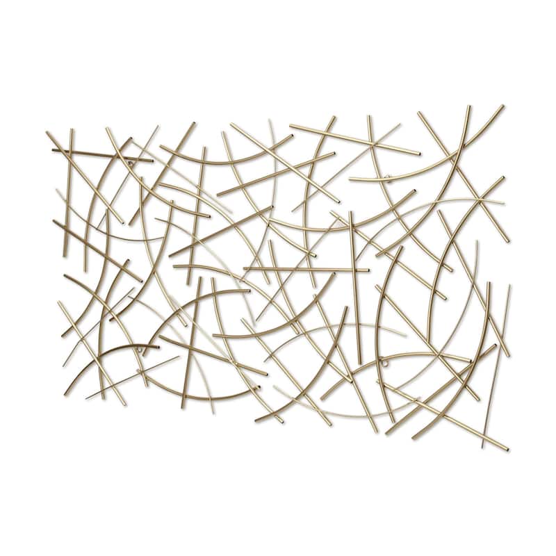 HomeRoots 24" X 44" Gold Abstract Lines Metal Hanging Dimensional Sculpture