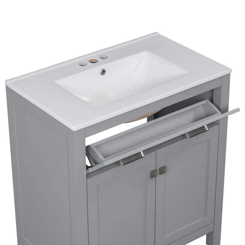 GDFStudio - Bambi Wood & Ceramic Double Bathroom Vanity Set with Sinks, Soft-Close Doors & Flip Drawer