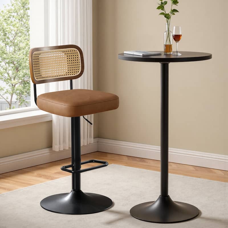 Adjustable Height Swivel Bar Stools with Back and Footrest - 17.7"W x 15.75"D x 35"-42.9"H - Single - Brown