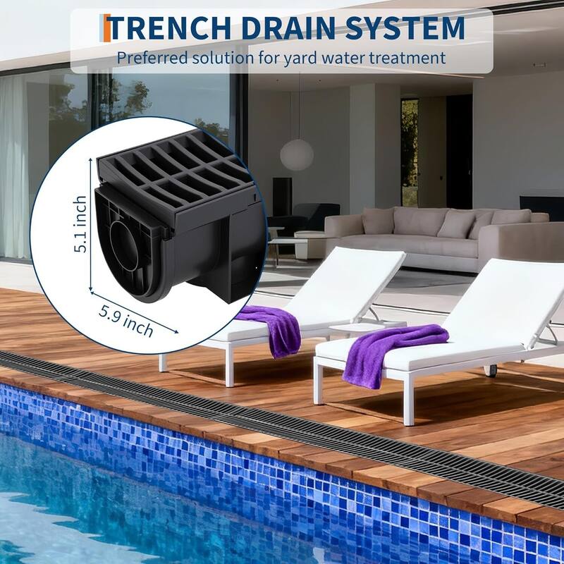 3-Piece High-Efficiency Surface Drainage Trench Drain System for Yard, Driveway, Garden, Patio & Sidewalk - N/A