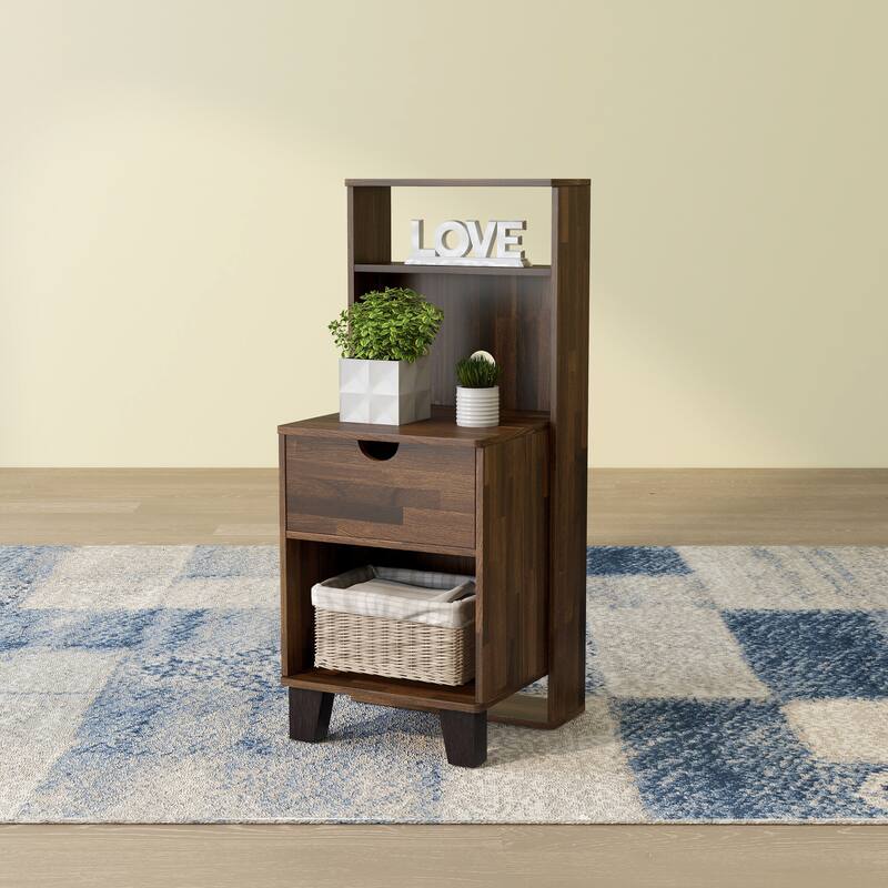 DH BASIC Transitional Compact 3-Shelf Single-Drawer Nightstand by Denhour