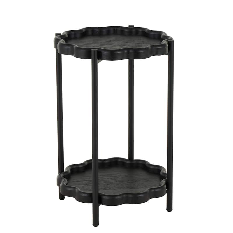 Wood Floral Inspired 2 Level Accent Table with Metal Legs - Black - Roche River Decor