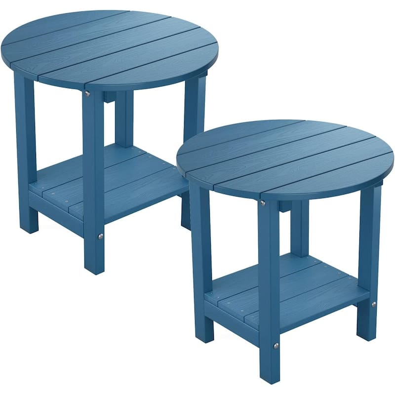 WINSOON All Weather HIPS Outdoor 2-Tier Outdoor Side Tables Adirondack Tables Set Of 2 - Navy