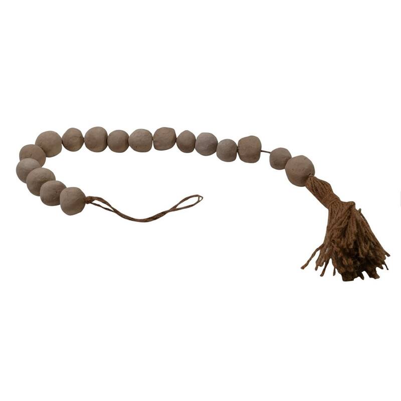 Paper Mache Beaded Garland with Tassels - 33" x 1" - White