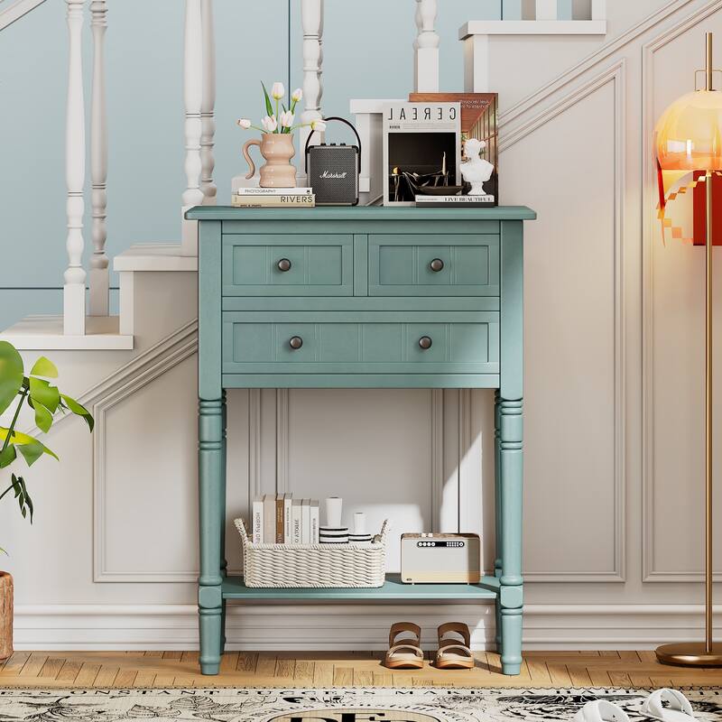 23.7" Classic Console Table with Three Storage Drawers and Bottom Shelf