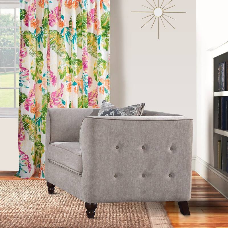 Fabric Upholstery Chair With Button Tufted Backrest And Sides, Light Gray