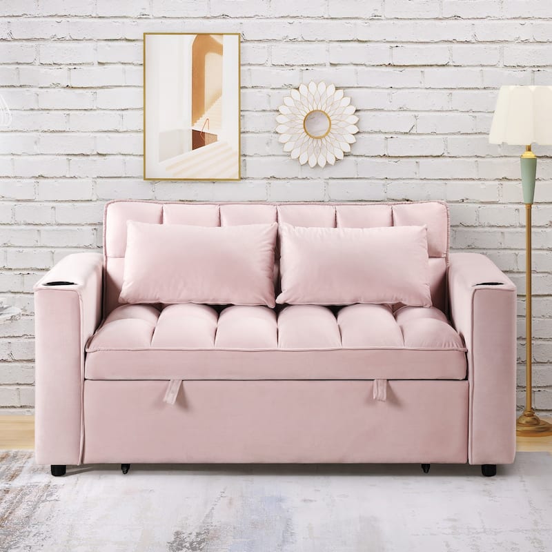 55.3" Sofa Bed with Cup Holder and USB Port for Living Room or Apartments
