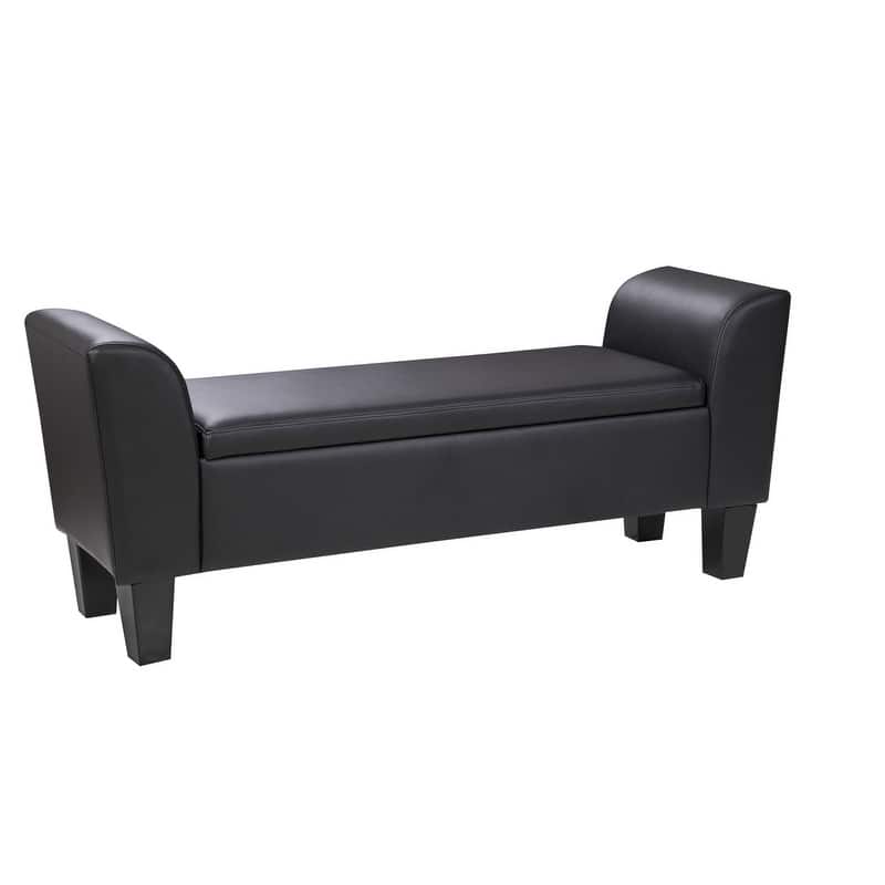 Grafton Home Claire Transitional Upholstered Storage Bench - Black Faux Leather