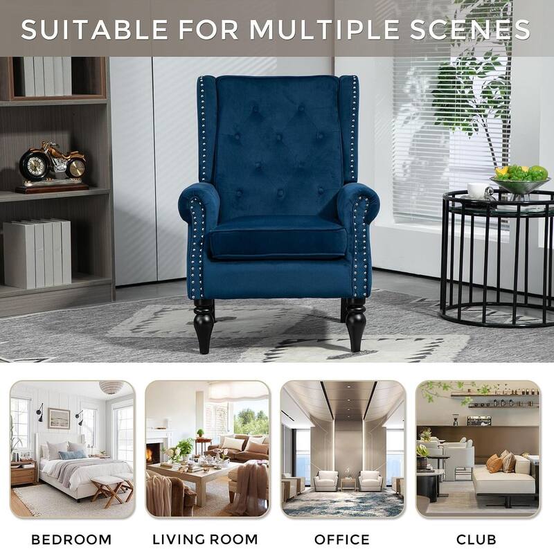 Transitional Wingback Accent Chair Armchair with Sturdy Wood Legs