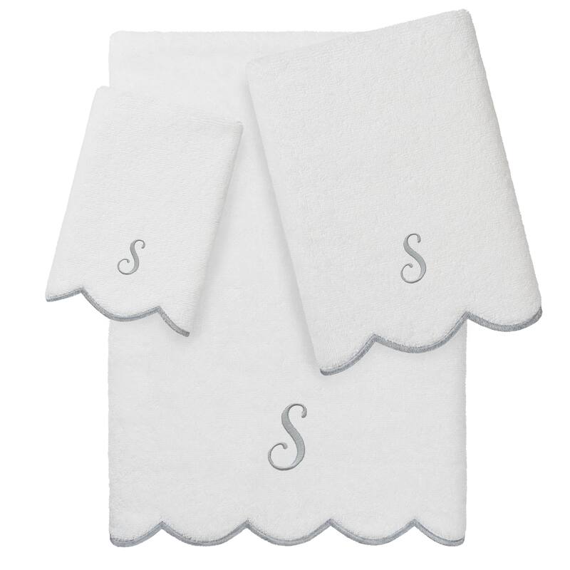 Authentic Hotel and Spa 100% Turkish Cotton Grey ADORNIA Scallop Personalized 3 Piece Towel Set - 3 Piece Set - S