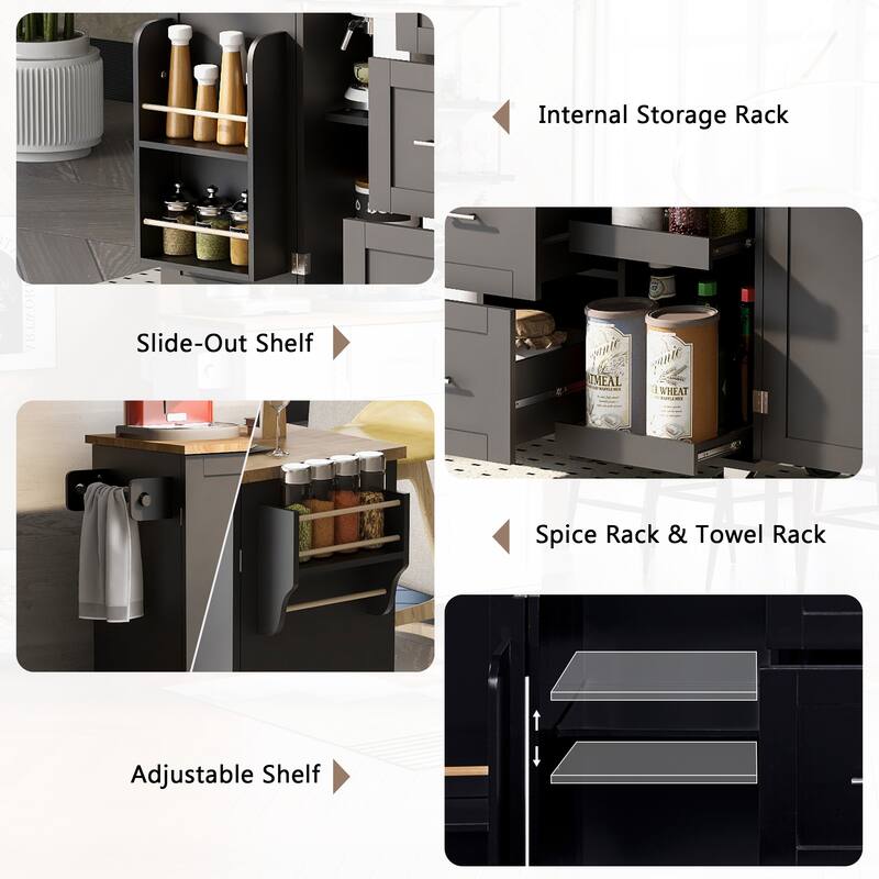 Kitchen Island with 2 Slide-Out Shelf and Internal Storage Rack