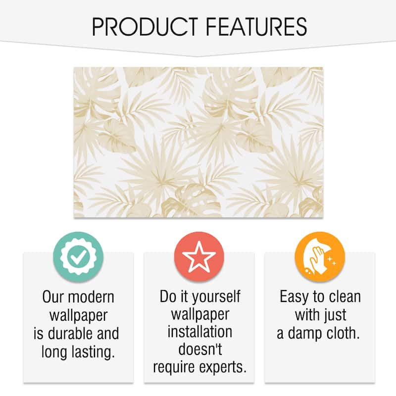 SUSSEXHOME Removable Wallpaper-Waterproof, Strippable, Light Resistance & Cleanable Wall Paper Roll-Wallpaper-Palms