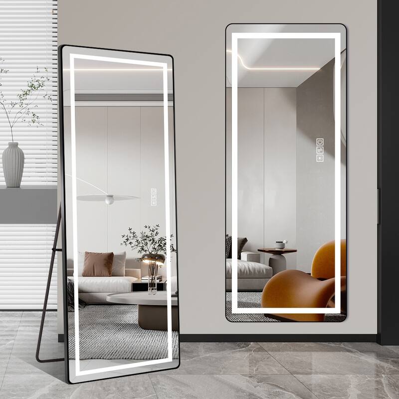 64 inch x 21 inch full-length vertical mirror with LED light, illuminated floor mirror with bracket,