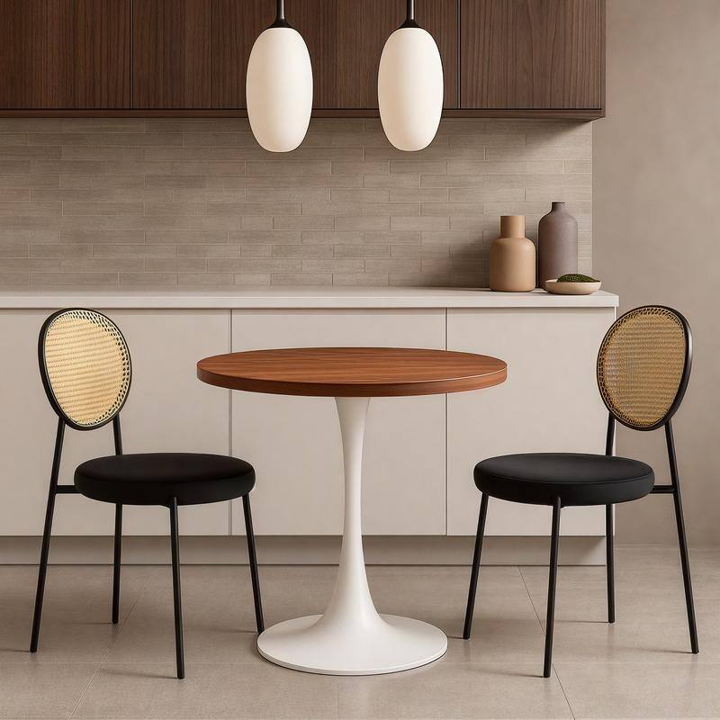 Bristol 36" Round Dining Table for 4 with MDF Top and Modern White Iron Base for Kitchen & Dining Room