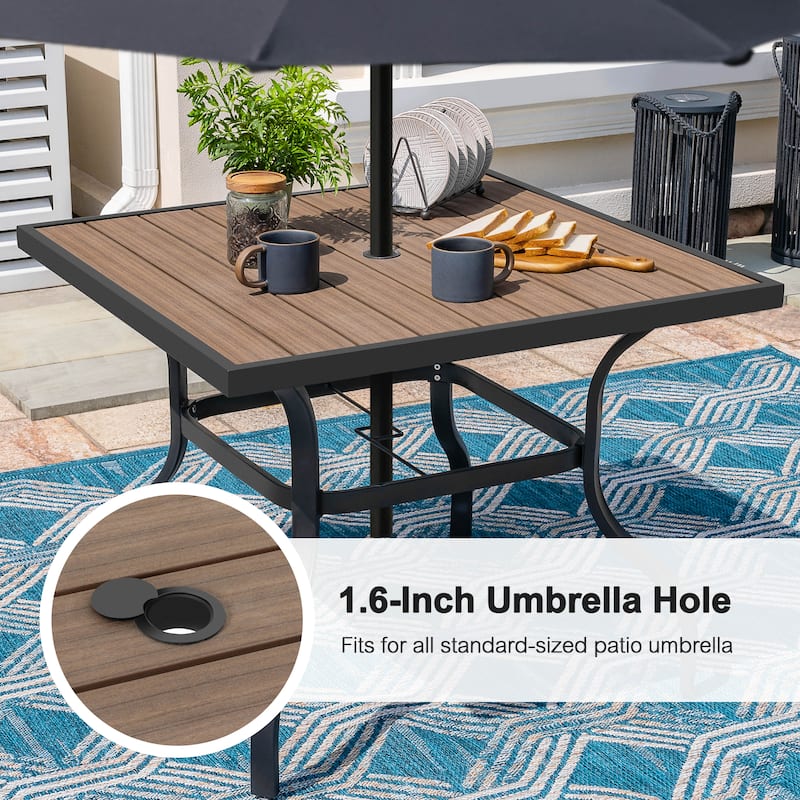 Outdoor Square Powder-Coated Metal Dining Table with Umbrella Hole