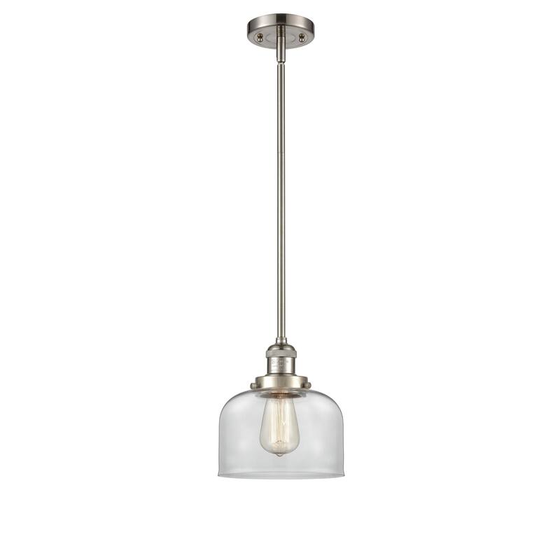 Innovations Lighting Franklin Restoration Bell - 1 Light 8" Stem Hung Mini Pendant - Clear/Brushed Satin Nickel