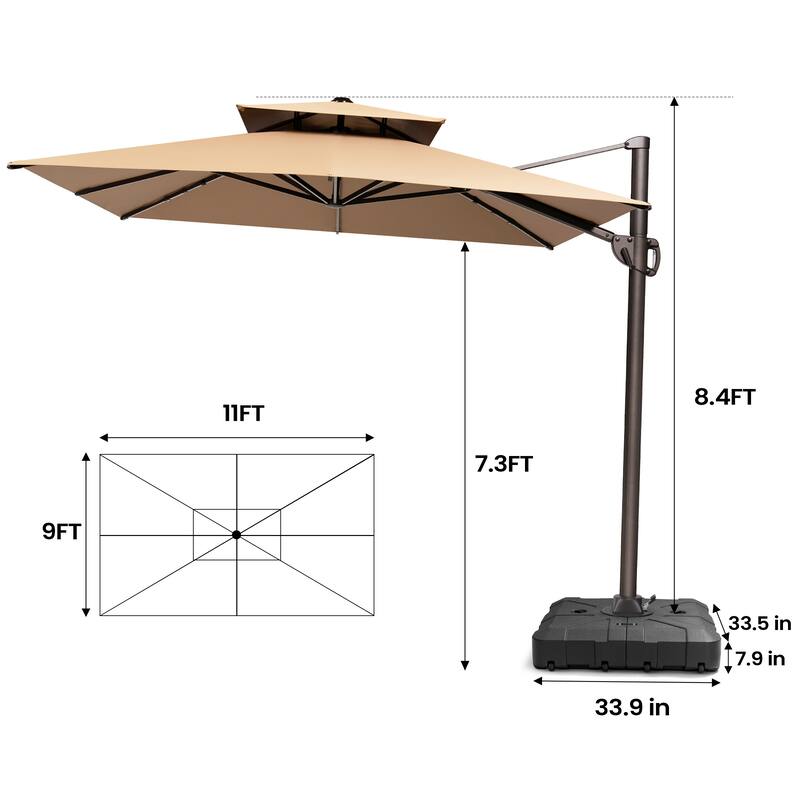 Pellebant 9X11FT Outdoor Patio Umbrella Cantilever Offset with Base