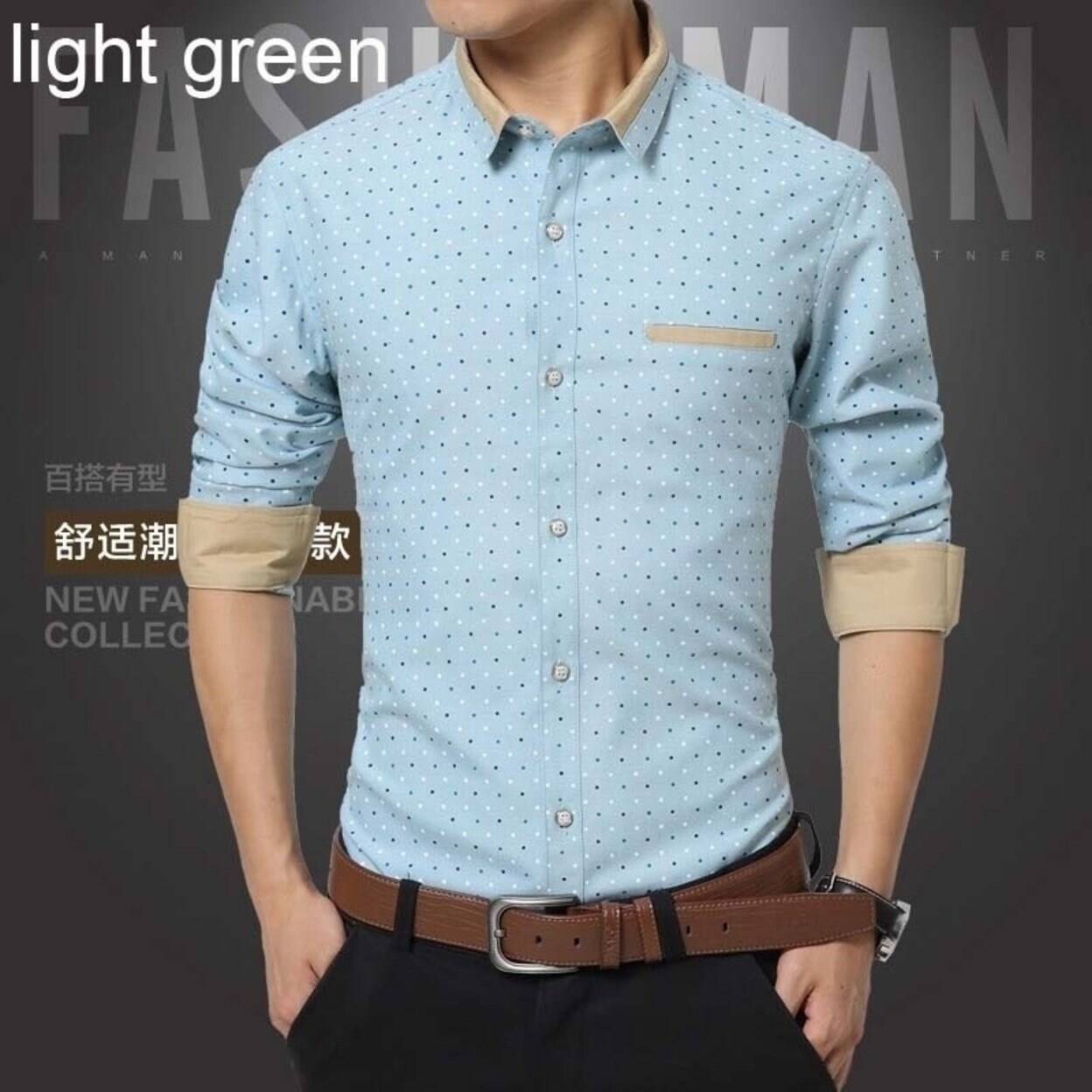 Shop Fashion Casual Dot Shirt Men Fitting Slim Long Sleeve Cotton