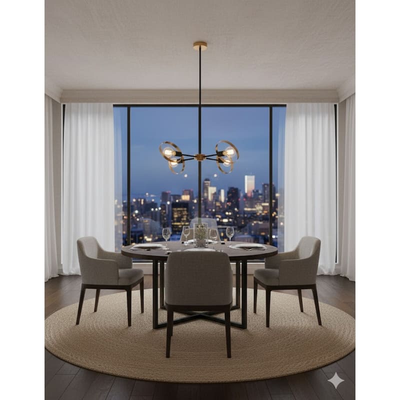 4 Light Black Metal Ceiling Fixture with Adjustable Arms