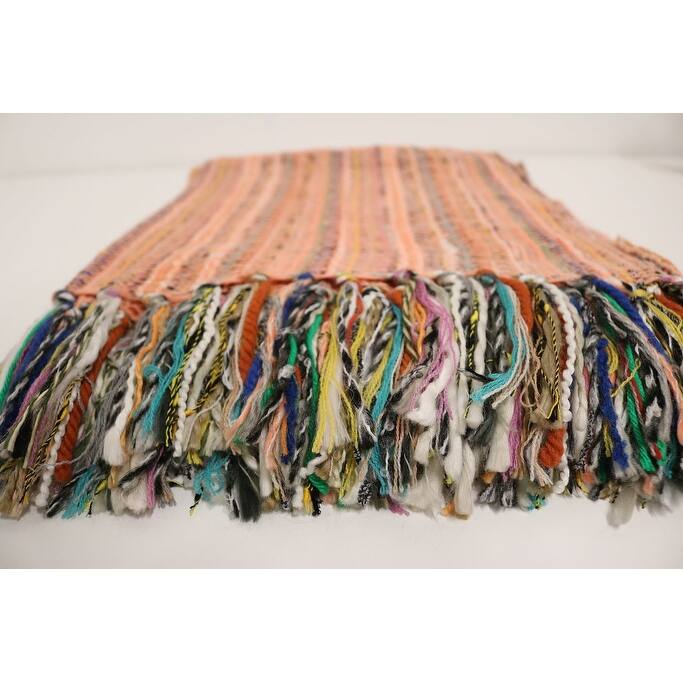 Home&Manor Handcrafted Wool & Cotton Throw Blanket Sunburst Peach