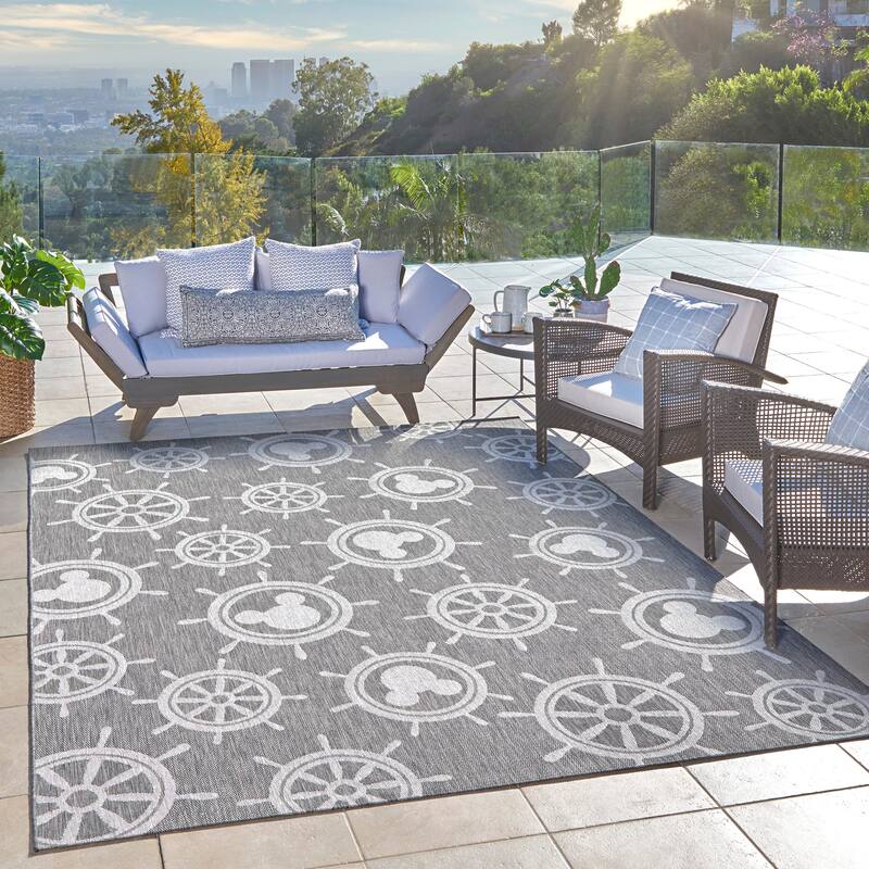 Disney Mickey Mouse Studio Modern Classic UV Protected Polypropylene Flatweave Indoor/ Outdoor Area Rug Collection - 7'10"x10' - Steamboat Ash - Rectangle