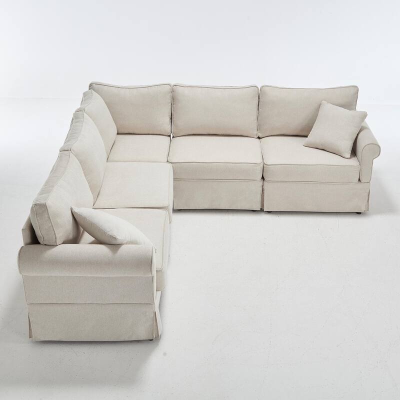 Modular Sectional Sofa, Convertible L-Shaped Upholstered Couch with Rolled Arms, Classic Reversible Corner Sofa for Living Room