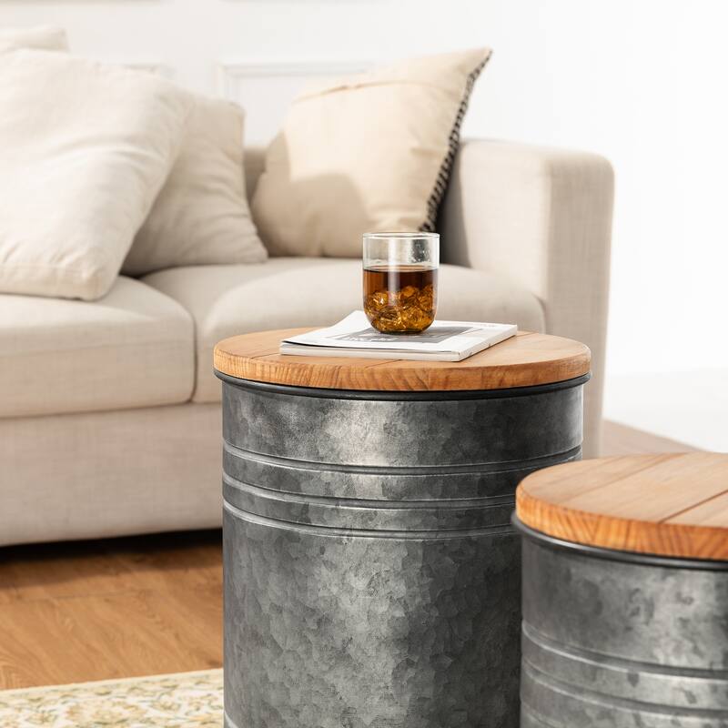 Glitzhome Set of 2 19" H Farmhouse End Table Storage Ottoman
