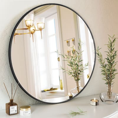 YVANLA Wall Mounted Bathroom Round Mirror with Metal Frame
