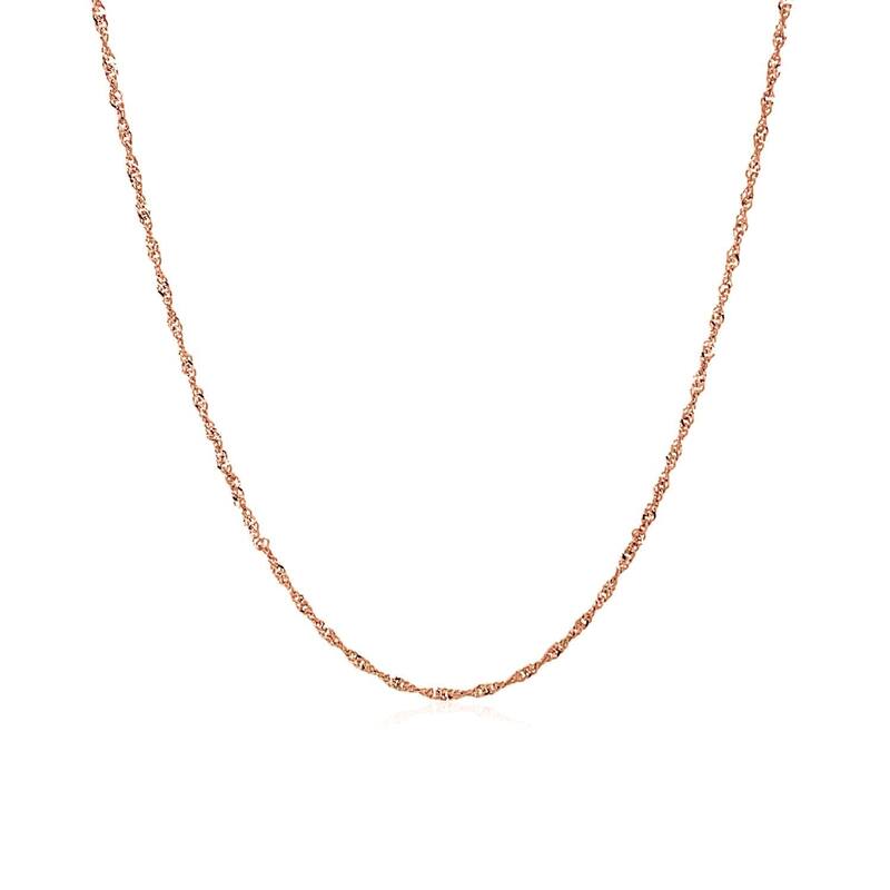 MayaMila 14k Solid Rose Gold Singapore Chain Necklace (1.00mm) Size 16"-24"