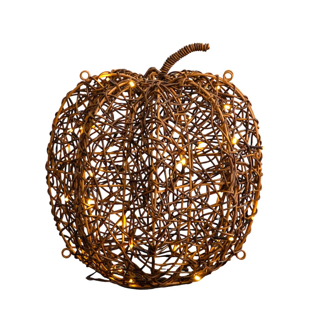 12-in Pre-Lit Autumn Rattan Fall Pumpkin with 40 LED Lights