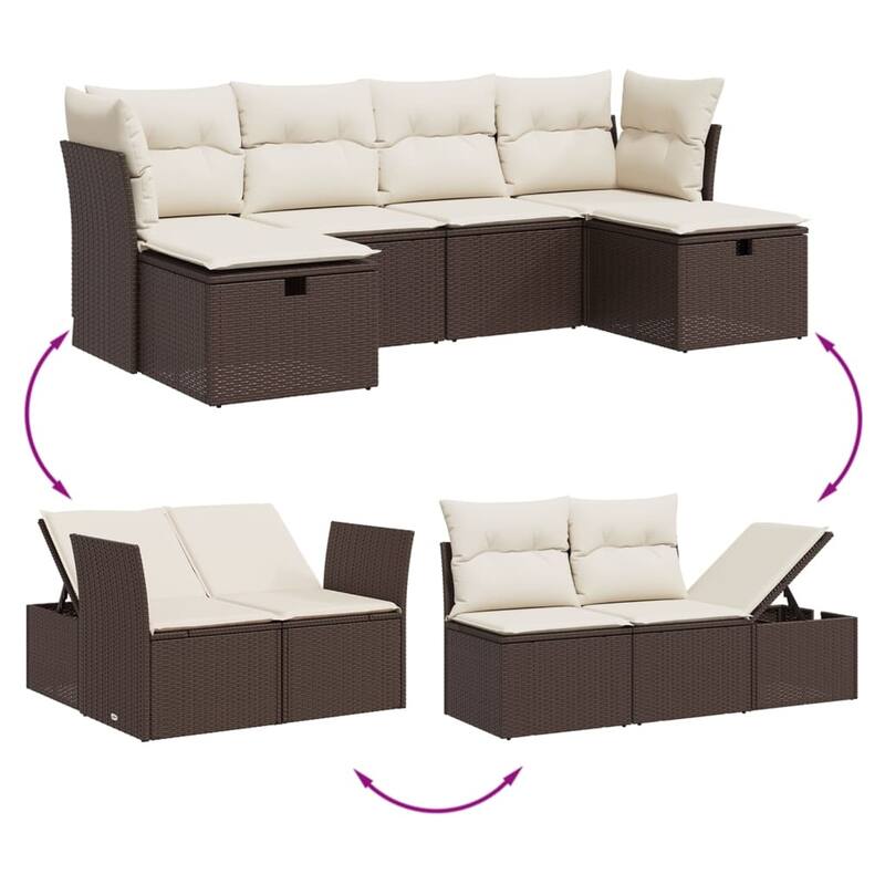 vidaXL Patio Sofa Set with Cushions Outdoor Furniture 6 Piece Poly Rattan