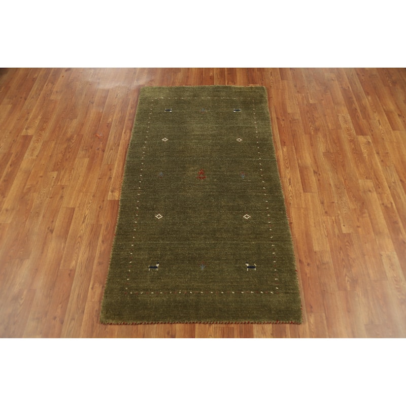 Little Animals Green Gabbeh Indian Accent Rug Handmade Wool Carpet - 2'11" x 5'3"