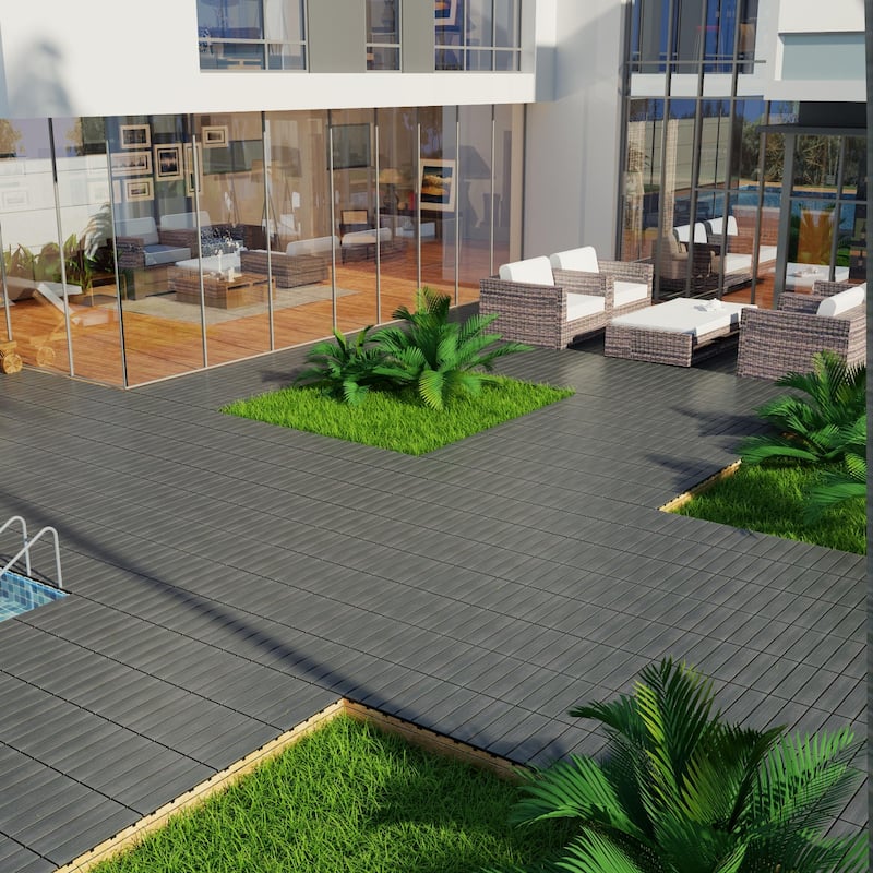 Patio Floor Tiles Pack of 22 WPC Wood-Plastic Composite Patio Deck Tiles DIY Interlocking Decking Tiles