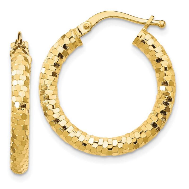 Curata 14k Yellow Gold Sparkle Cut Hoop Earrings - 22.51x15mm