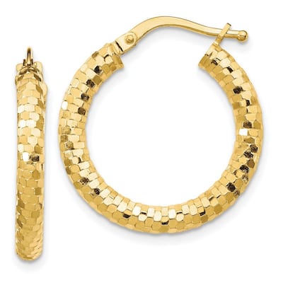 Curata 14k Yellow Gold Sparkle Cut Hoop Earrings - 22.51x15mm