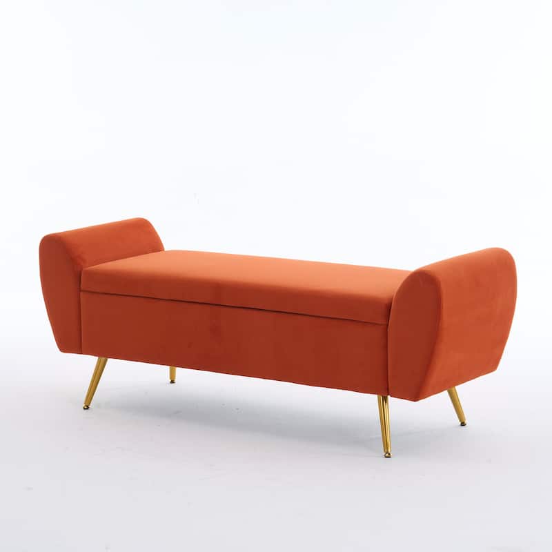 Upholstered 56"W Flip Top Storage Bench with arms