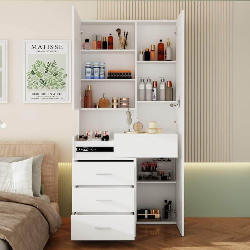 Mirror Dresser with Soft LED Highlights Dressing Cabinet Makeup Vanity - 31.5"x63"